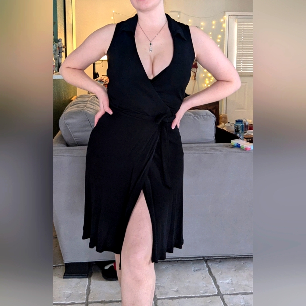 Bebe Vintage Y2K Black Viscose Wrap Dress